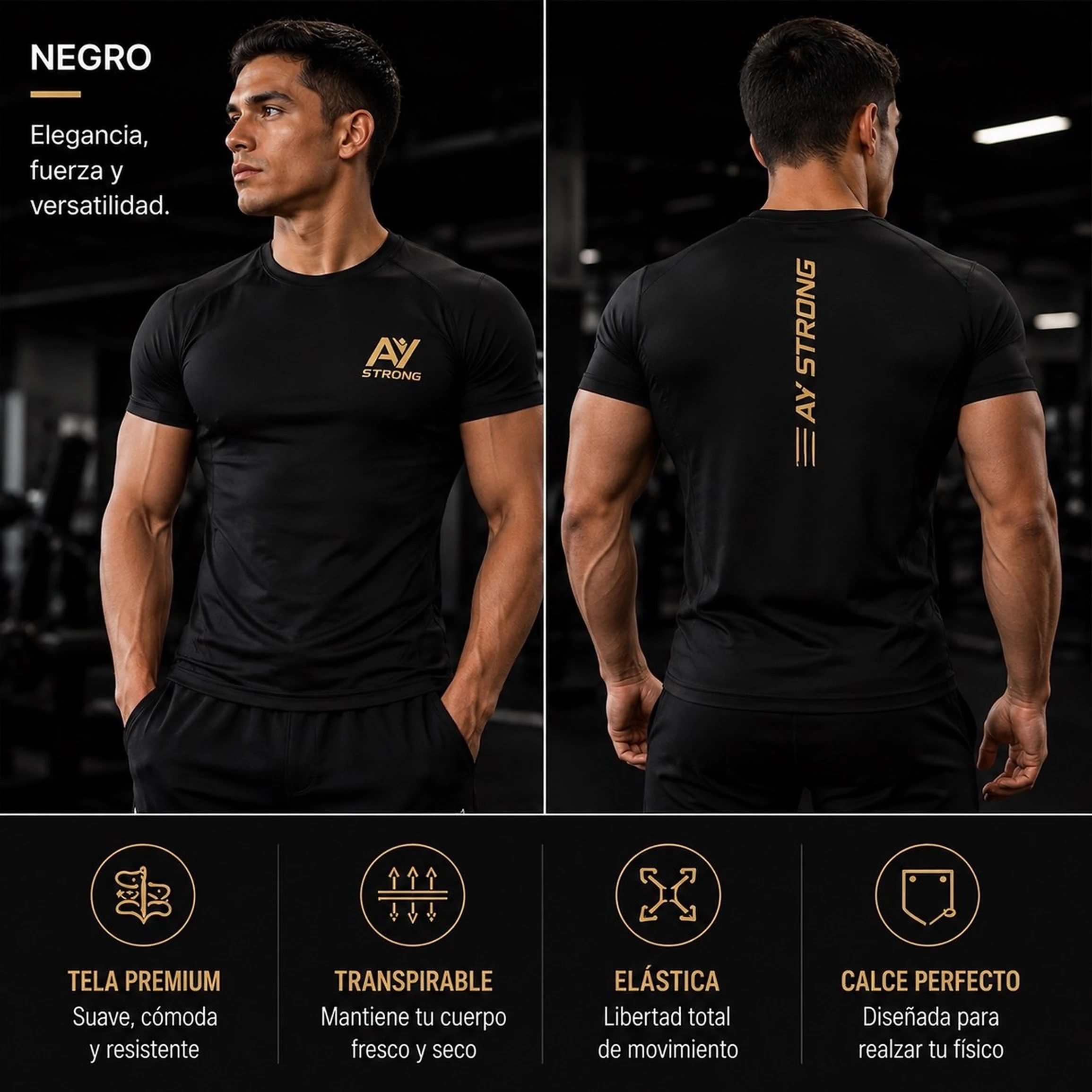 Polo Deportivo A/Y Strong Hombre - Negro