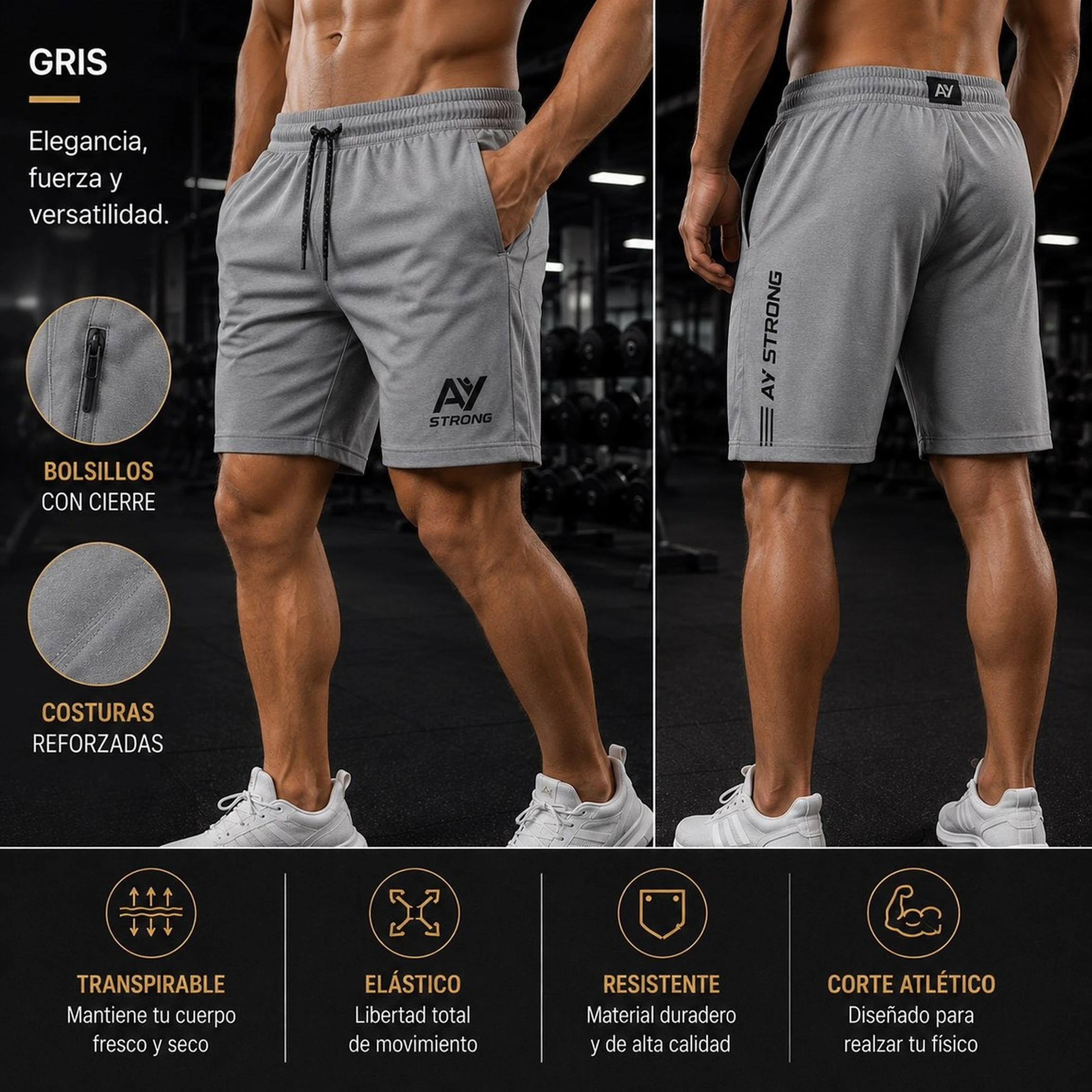 Short Deportivo A/Y Strong Hombre - Gris